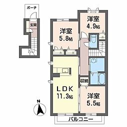 シャーメゾン陽 3LDKの間取図画像