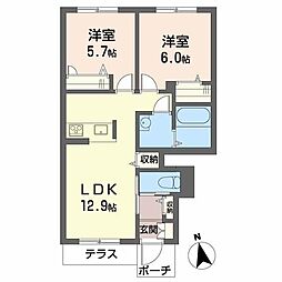 Shamaison園部 2LDKの間取図画像
