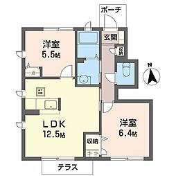ヴィラ天神崎 2LDKの間取図画像