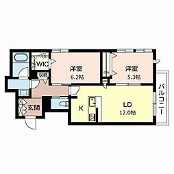 シャーメゾンEclarge北六甲 2LDKの間取図画像