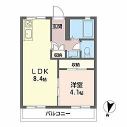 美吉台ハイツ 1LDKの間取図画像