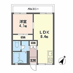 美吉台ハイツ 1LDKの間取図画像