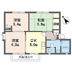 ディアス北条D棟 3DKの間取図画像