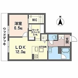 グランコート北浦 1LDKの間取図画像