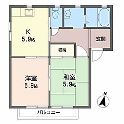 ファミーユB棟 2Kの間取図画像