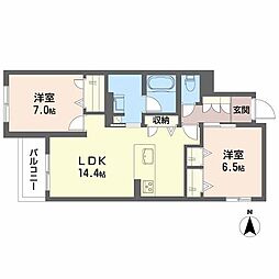 シャーメゾン 香芝 ワイケイ 2LDKの間取図画像