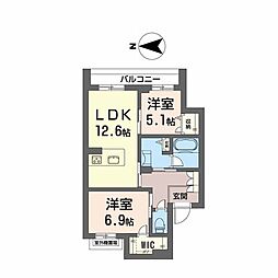 御所タキマ 2LDKの間取図画像