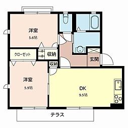 シェーンヴィラＫ＆Ｍ　I 1階2DKの間取り