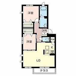 テネリージ向ヶ丘 2LDKの間取図画像