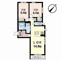 カーサK 2LDKの間取図画像