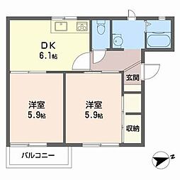 ドミール大森A棟 2DKの間取図画像