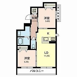 シオン枚方 2LDKの間取図画像
