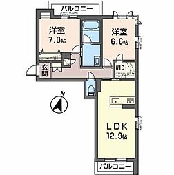 シャーメゾンかめきた 2LDKの間取図画像