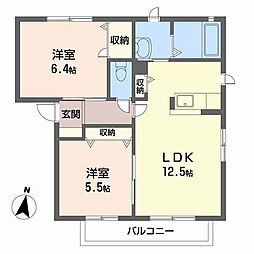 サントルモン中山C棟 2LDKの間取図画像