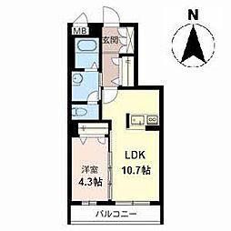 グランドシャーメゾン北花田ノースウィング 1LDKの間取図画像