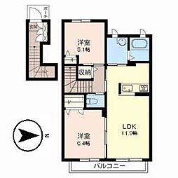 アミコート小林 2LDKの間取図画像