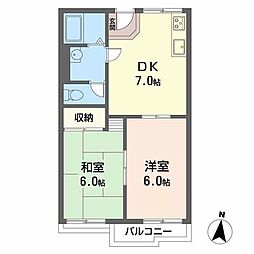 ドミール北岡 2DKの間取図画像