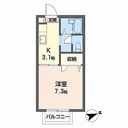 ヒルズ・ミキ 1Kの間取図画像