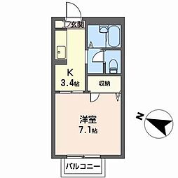 ジュネス山の寺2 1Kの間取図画像