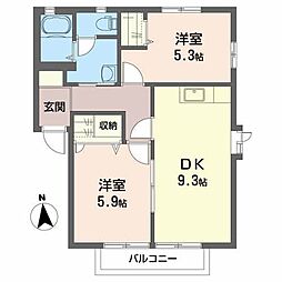 ハウス・パディA 2DKの間取図画像