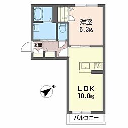 シャーメゾン　グランデージI 2階1LDKの間取り
