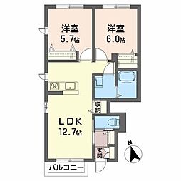 メゾンリーブルA 2LDKの間取図画像