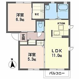 シャーメゾン堀口A 2LDKの間取図画像