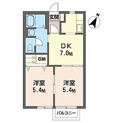 アンシャンテ豊田 2DKの間取図画像