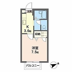 クレール香詩夢 1Kの間取図画像
