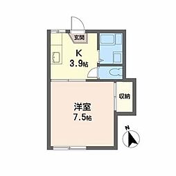 シティ中島丁B 1Kの間取図画像