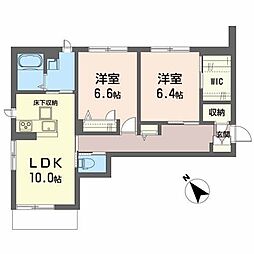 ベレオヴァンベール 2LDKの間取図画像