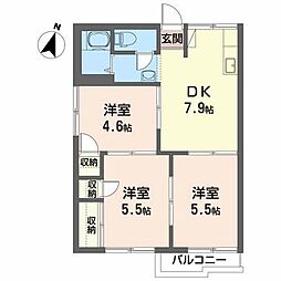 ラ・フォーレ若葉 3DKの間取図画像