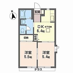 ヴィラージュ折立 1階2DKの間取り