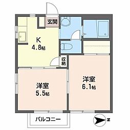 フローラル泉 2Kの間取図画像