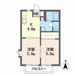 ウェストヴィラー栗生 2Kの間取図画像