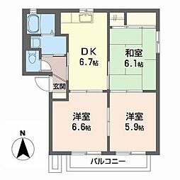 プープリエA 3DKの間取図画像