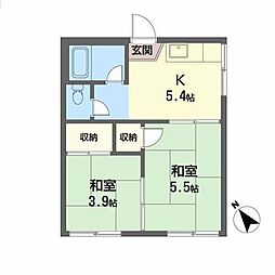 川添アパート 1階2Kの間取り
