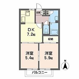 シャーメゾン中田 2DKの間取図画像