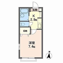 ヴィラ・ルネサンス 2階1Kの間取り