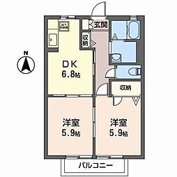 ヴィラージュ・S 2DKの間取図画像