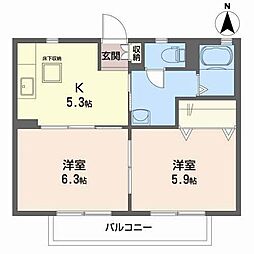 ショコラハウス2 2Kの間取図画像