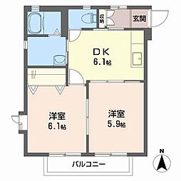 ショコラハウス2 2DKの間取図画像