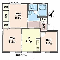 サンライズ向洋A 3Kの間取図画像