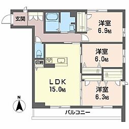 ゆうこく東仙台2 3LDKの間取図画像