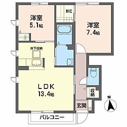 ディアス青葉・II 1階2LDKの間取り