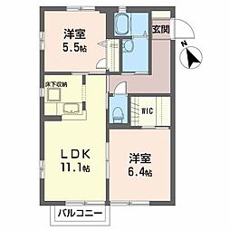 アビタシオン・ボヌールI 1階2LDKの間取り