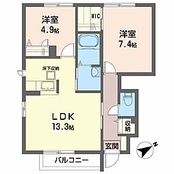 グリーンメゾン大橋B 2LDKの間取図画像
