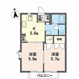 グランシャリオ1号館 2Kの間取図画像