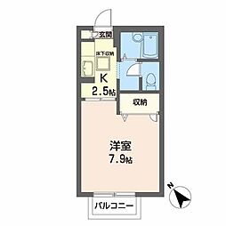 ルミエールコートB 1Kの間取図画像