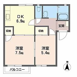 クレセントムーンA 2DKの間取図画像